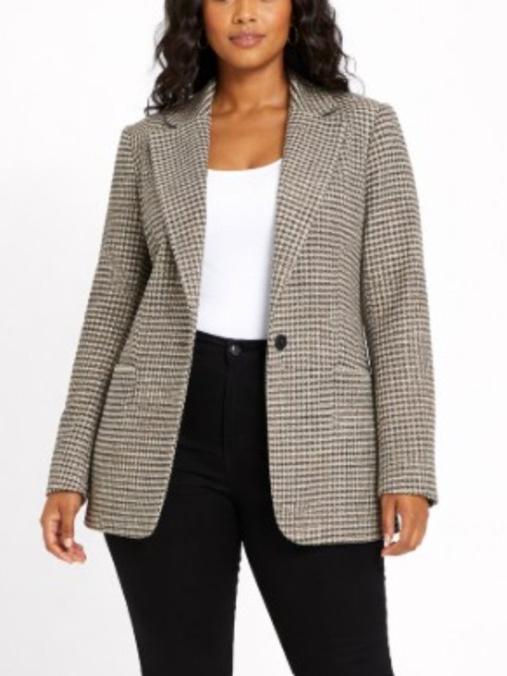 ASTR Rachel The Label Black Brown Beige Houndstooth Blazer Size Large